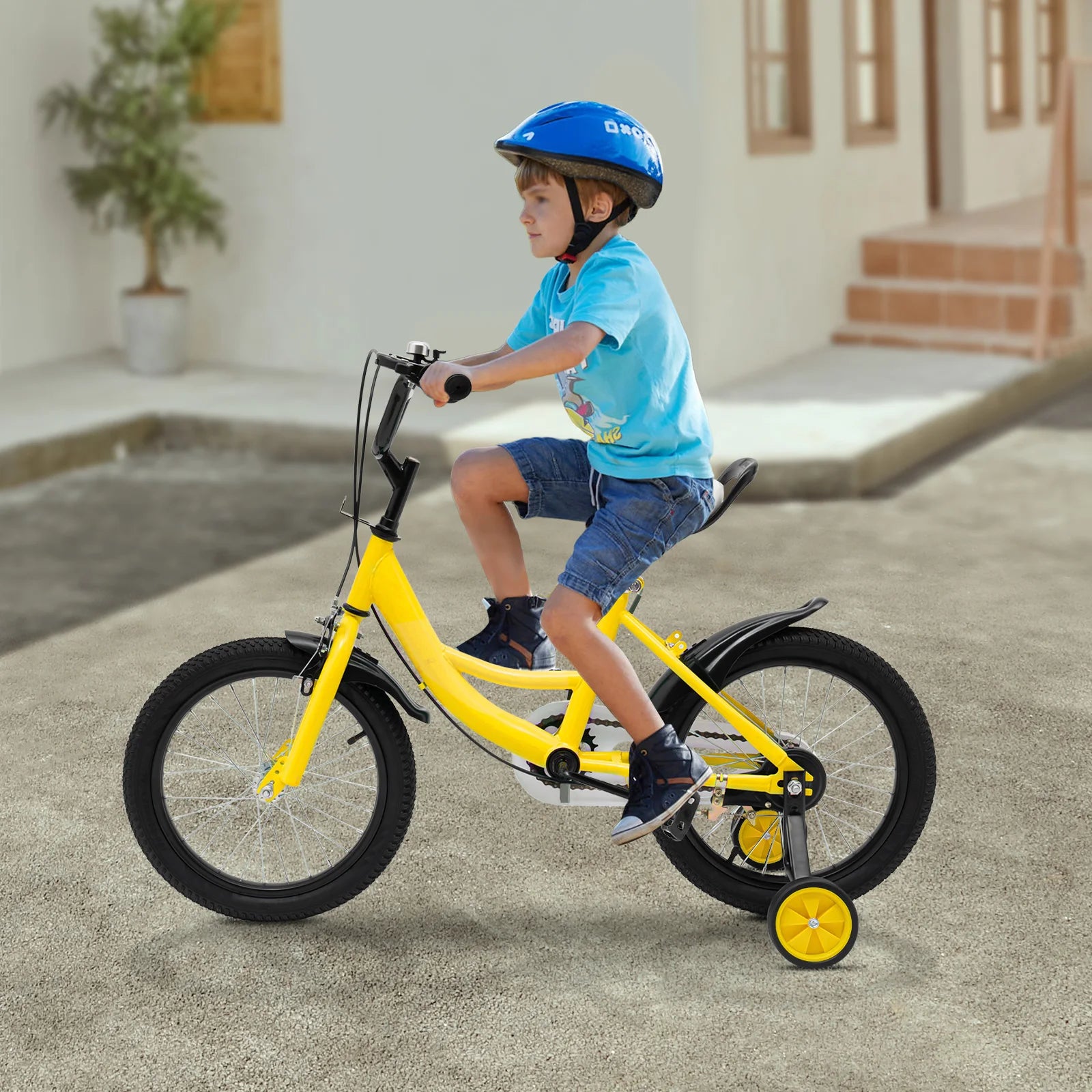 16 Inch Children Bicycle with Training Auxiliary Wheels for Kids Height of 105 to 135CM Adjustable Height Seat Front Rear Brakes