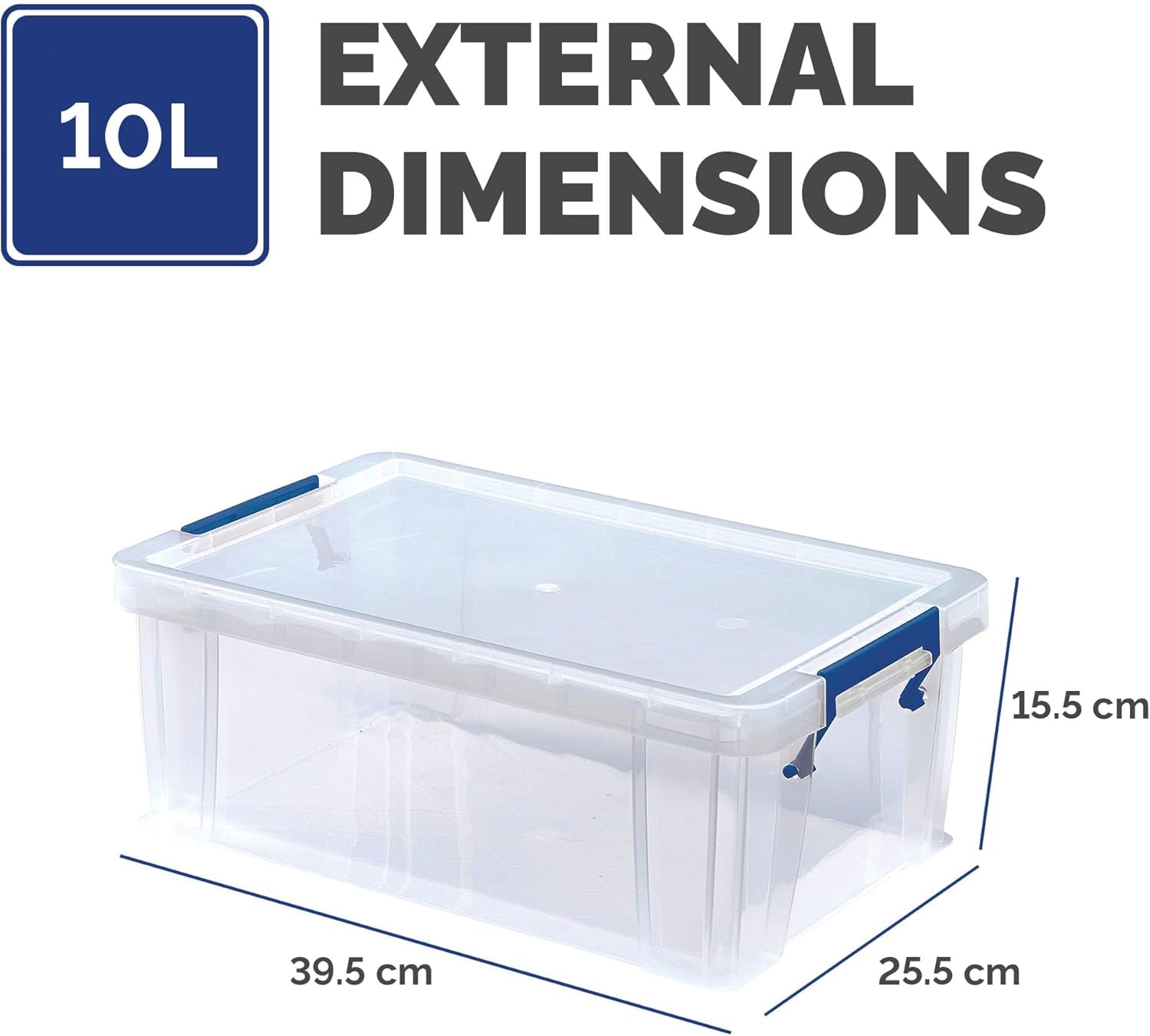 4X 10L Plastic Storage Boxes with Lids. Prostore Super Strong Stackable Plastic Storage Boxes (14 X 34 X 21.5Cm), Made in the UK, Clear