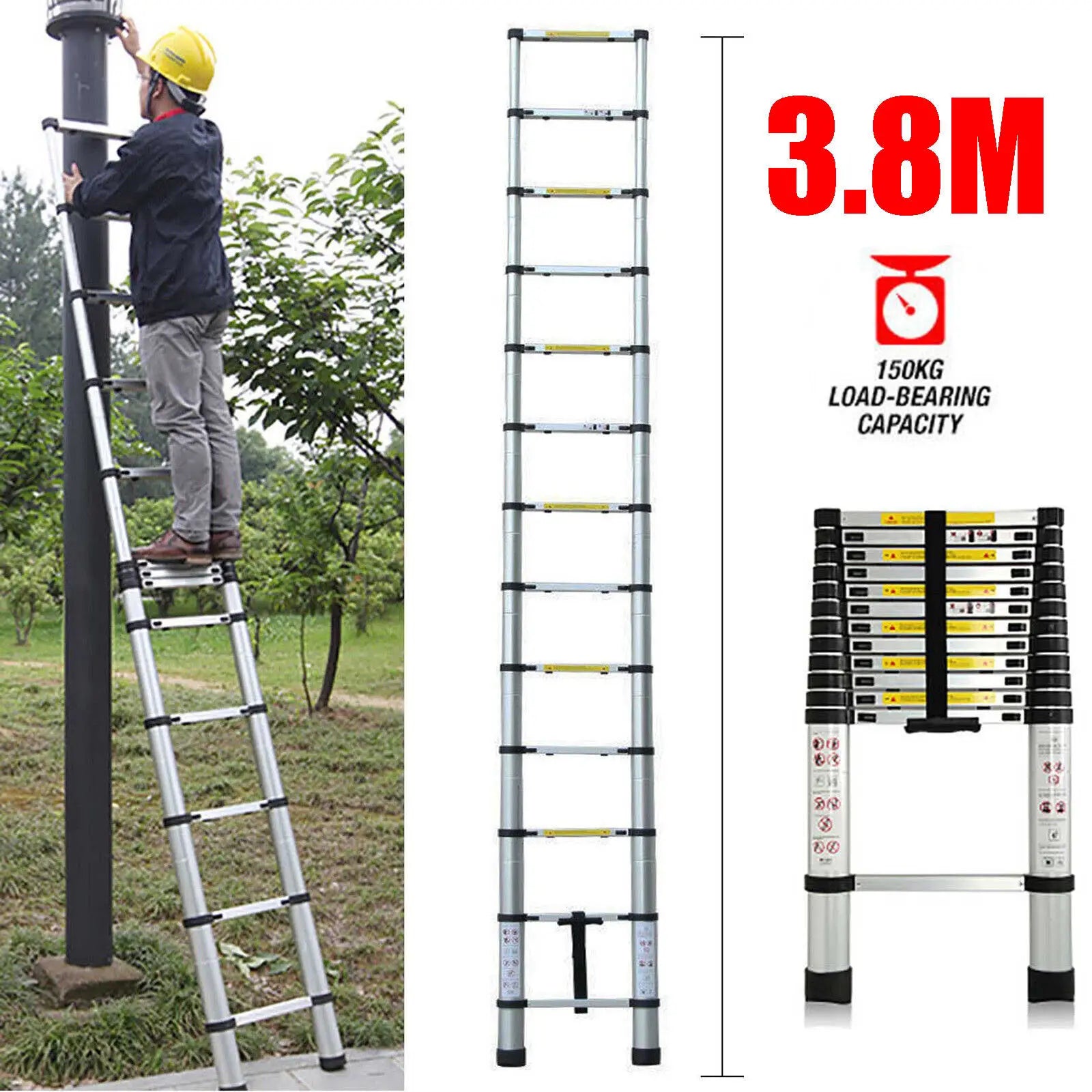 2.6M-5M Telescopic Ladder Sturdy Aluminum Telescoping Extension Ladder 330Lb Max Load EN131 for Household Outdoor Work