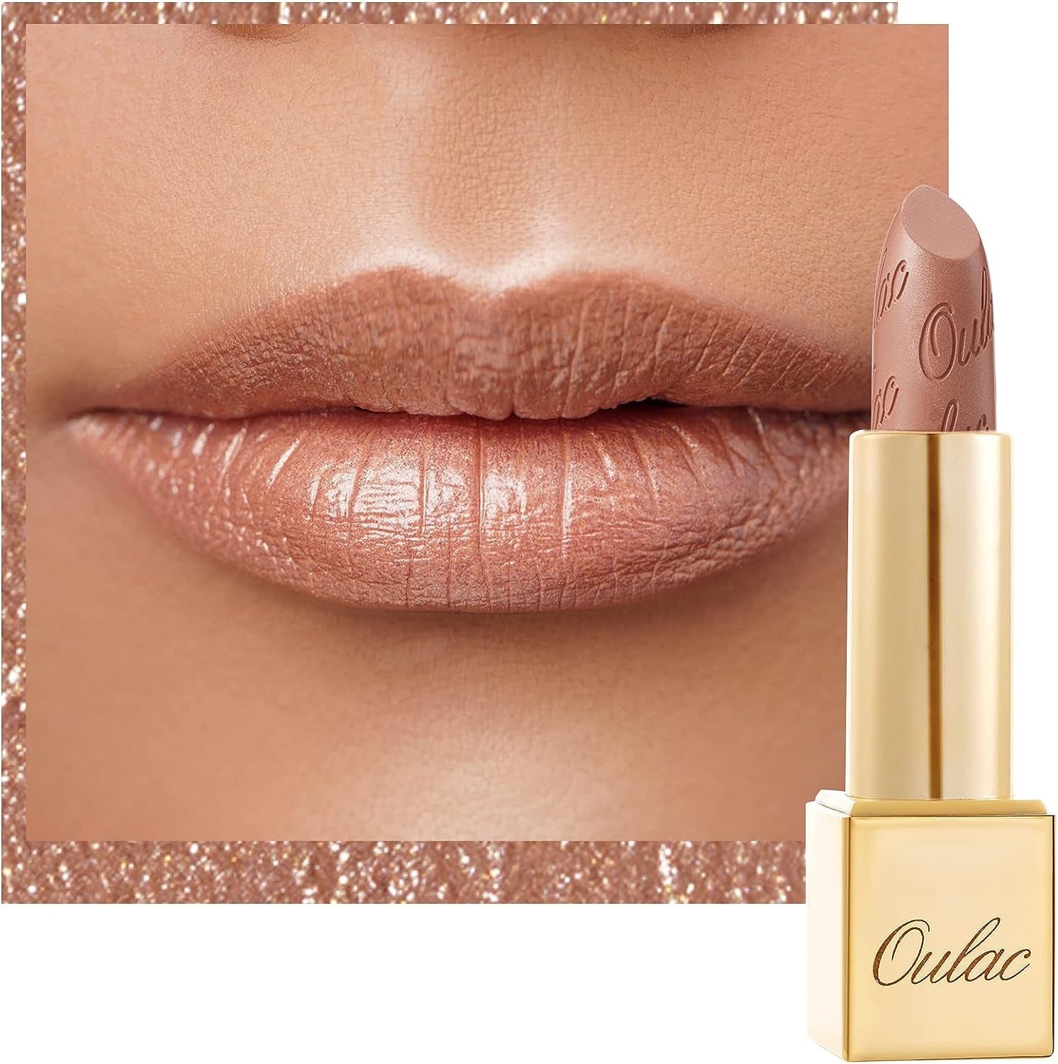 Metallic Shine Glitter Lipstick, Nude High Impact Lipcolor, Lightweight Soft and Ultra Hydrating, Long Lasting, Vegan & Cruelty-Free, Full-Coverage Lip Color 4.3 G/0.15 Sahara Gold(10)