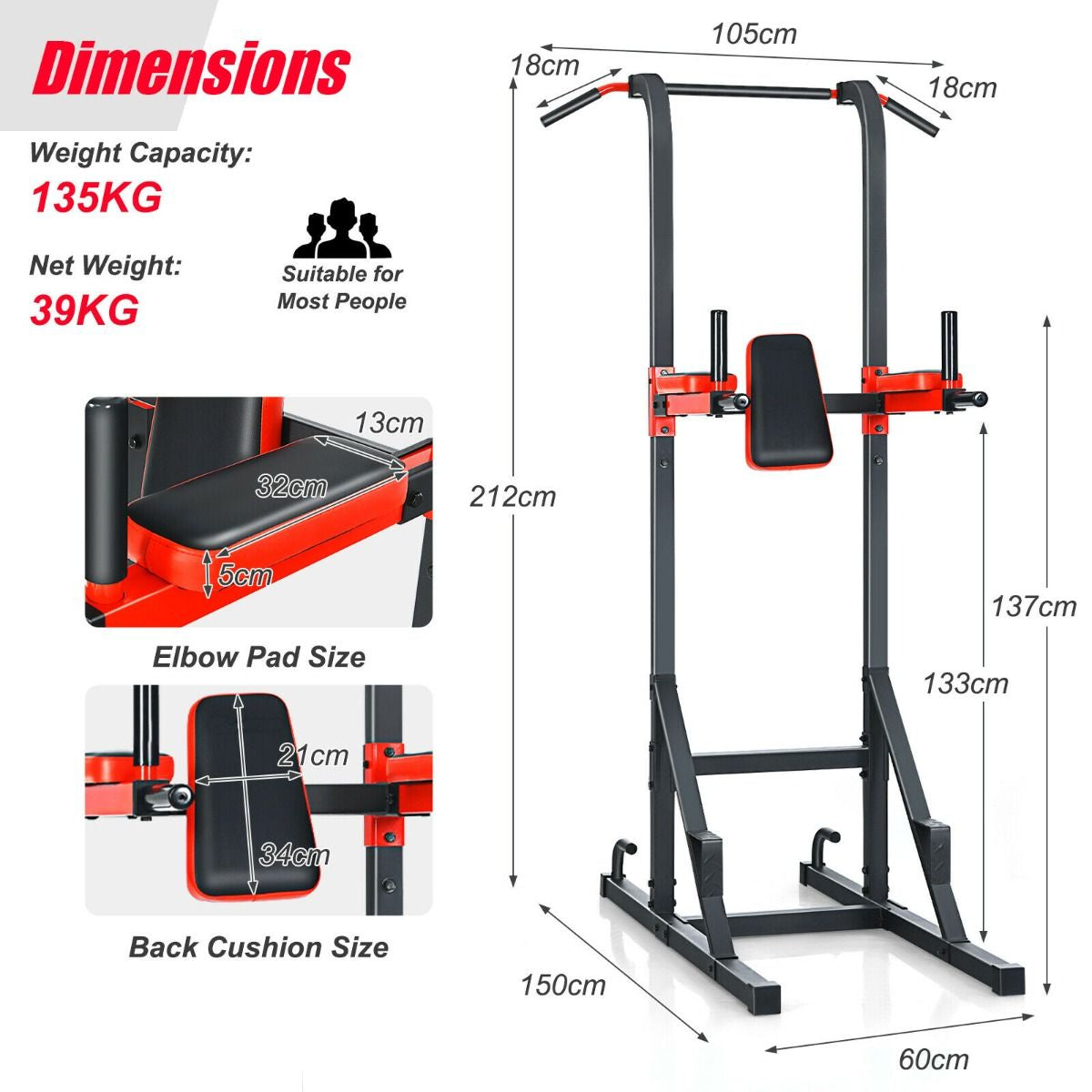 Multi-Function Power Tower Dip Station for Full-Body