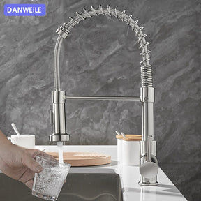 All copper rotatable cold and hot water dual mode sink, kitchen spring faucet