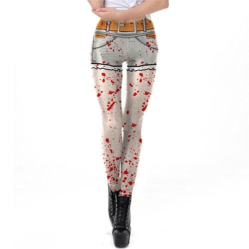 Ghost Hand Halloween Leggings Women Blood Spatter Digital Print Plus Size Fitness Pant Cosplay Stripped Workout Leggins