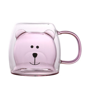 Creative Cute Bear Coffee Mugs Double Glass Cup Animal Double-layer Milk Juice Tea Mug Cup Lady Valentine's Day Christmas Gift