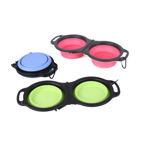 Pet Folding Silicone Double Bowl Pet Supplies Portable Dog Bowl