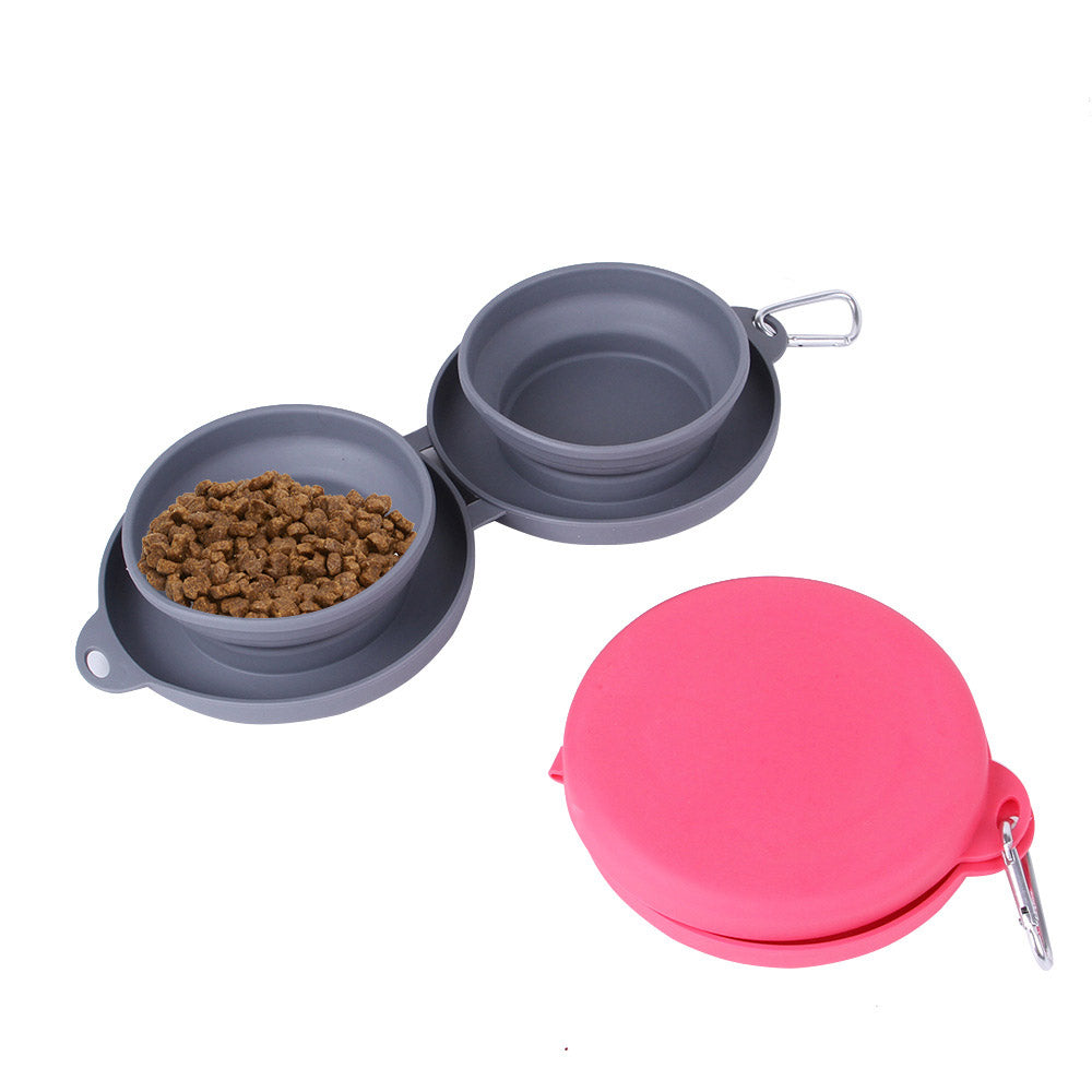 Folding Silicone Pet Bowl Outdoor Pet Double Bowl Tableware Pet Supplies Portable Dog Bowl