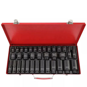 35Pcs Deep Impact Socket Set 1/2" Drive 6 Point Air Sockets Spindle Axle Nut Garage Workshop Car Auto Truck Repair Hand Tools