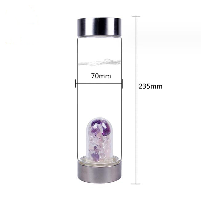 500ml  Natural Crystal Quartz Gravel Gemstone Healing Glass Energy Elixir Water Bottle