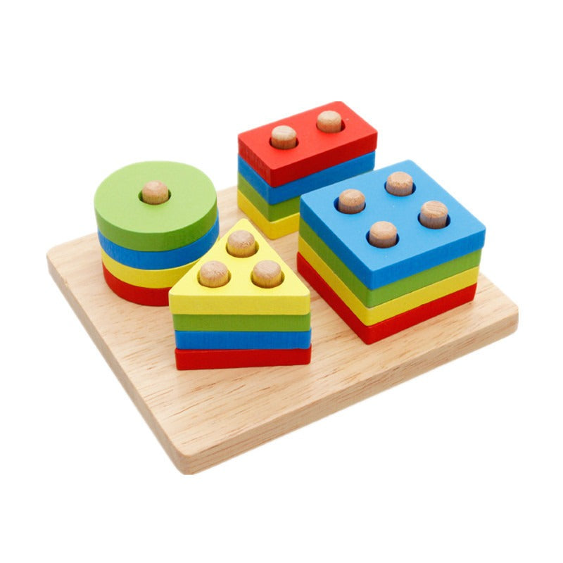 New Montessori Macaron color four column children's early education puzzle geometric shape matching building block toy set