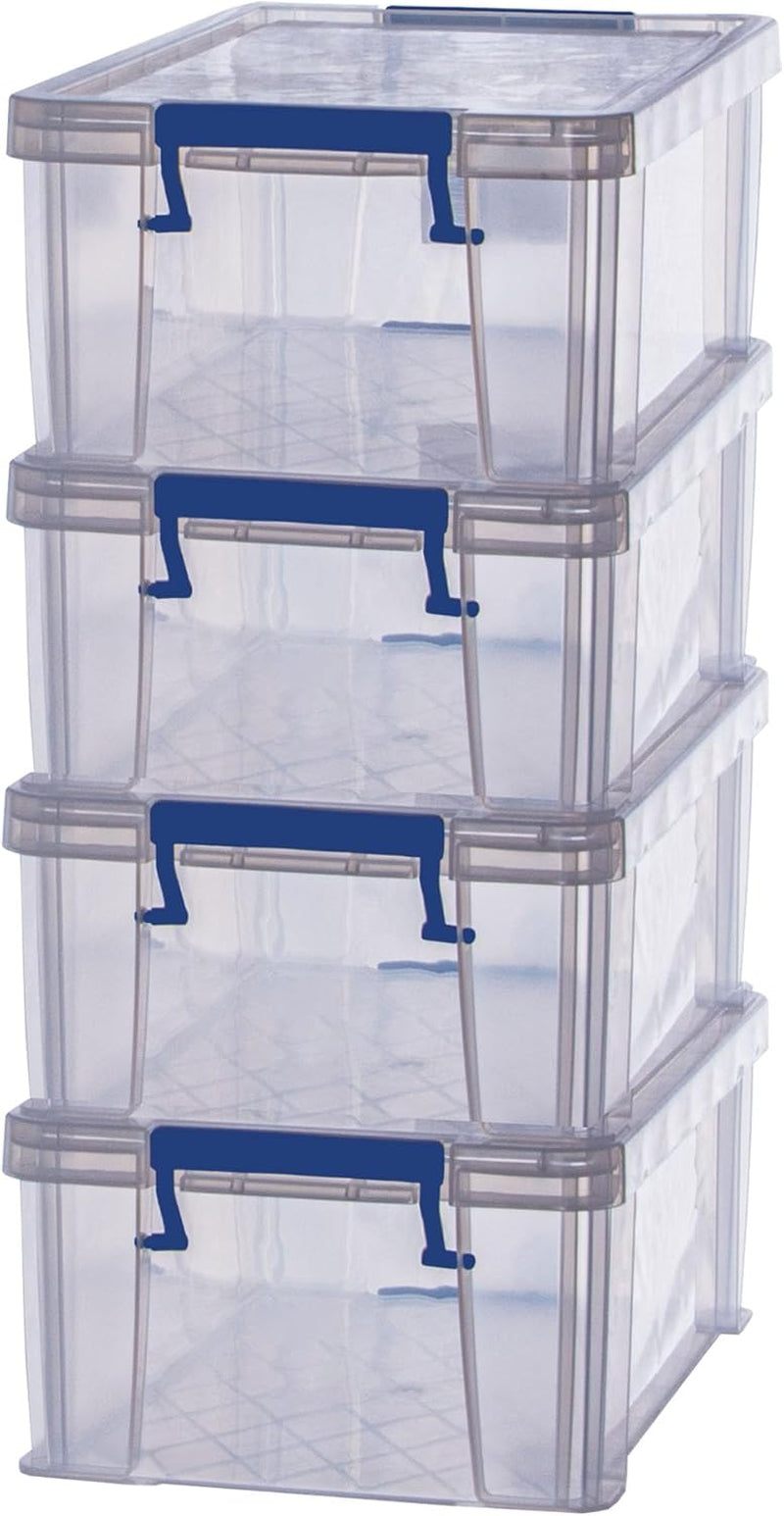 4X 10L Plastic Storage Boxes with Lids. Prostore Super Strong Stackable Plastic Storage Boxes (14 X 34 X 21.5Cm), Made in the UK, Clear