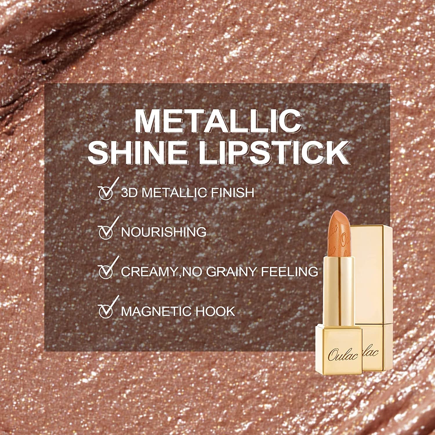 Metallic Shine Glitter Lipstick, Nude High Impact Lipcolor, Lightweight Soft and Ultra Hydrating, Long Lasting, Vegan & Cruelty-Free, Full-Coverage Lip Color 4.3 G/0.15 Sahara Gold(10)