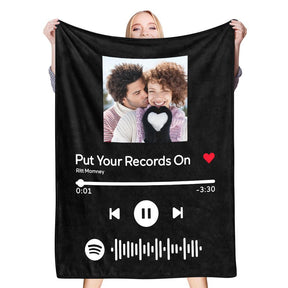 Scannable Music Code Photo Engraved Black Blanket with Package Gift for Couple