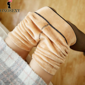 Black Imitation skin Women Tights Winter Pantyhose Transparent Elastic Sexy Tights Warm Thick Pantyhose for Girls Stockings
