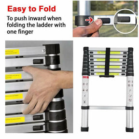 2.6M-5M Telescopic Ladder Sturdy Aluminum Telescoping Extension Ladder 330Lb Max Load EN131 for Household Outdoor Work