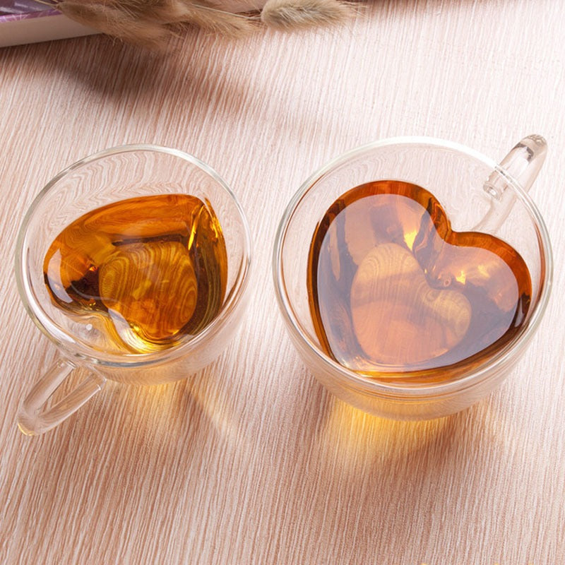 Double Glass Cup Transparent Glass Water Cup Creative Heart-Shaped Glass Coffee Cup Home High Borosilicate Water Cup