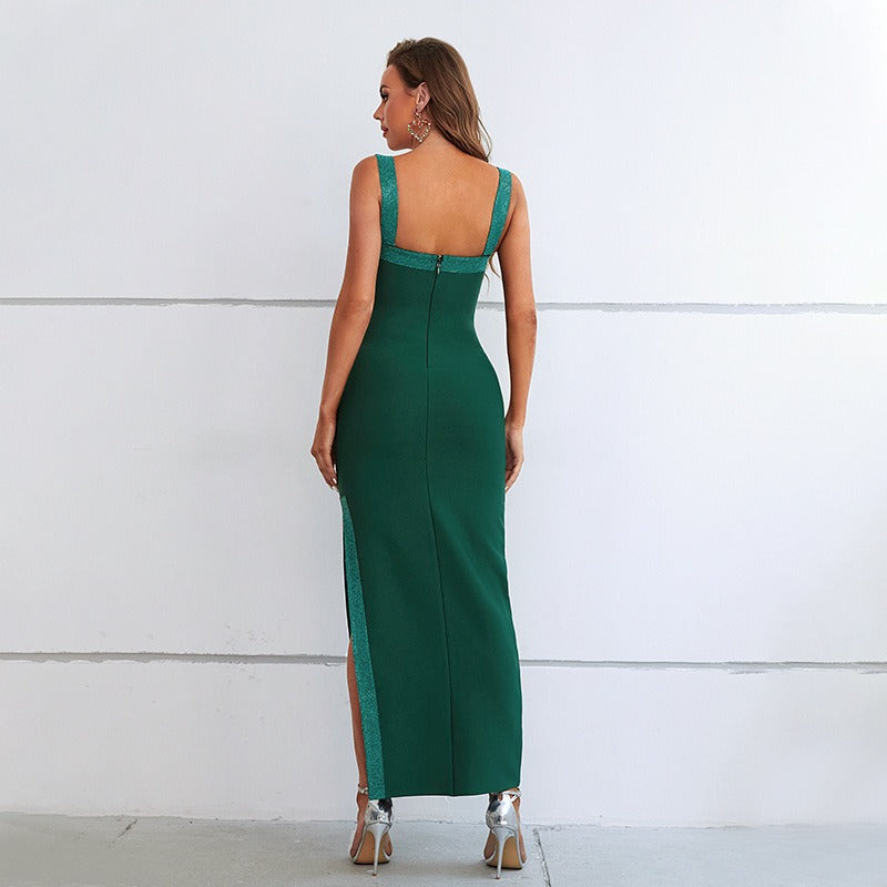 Women's dress Spring/summer new fashion sexy slimming drill halter long dress split dress