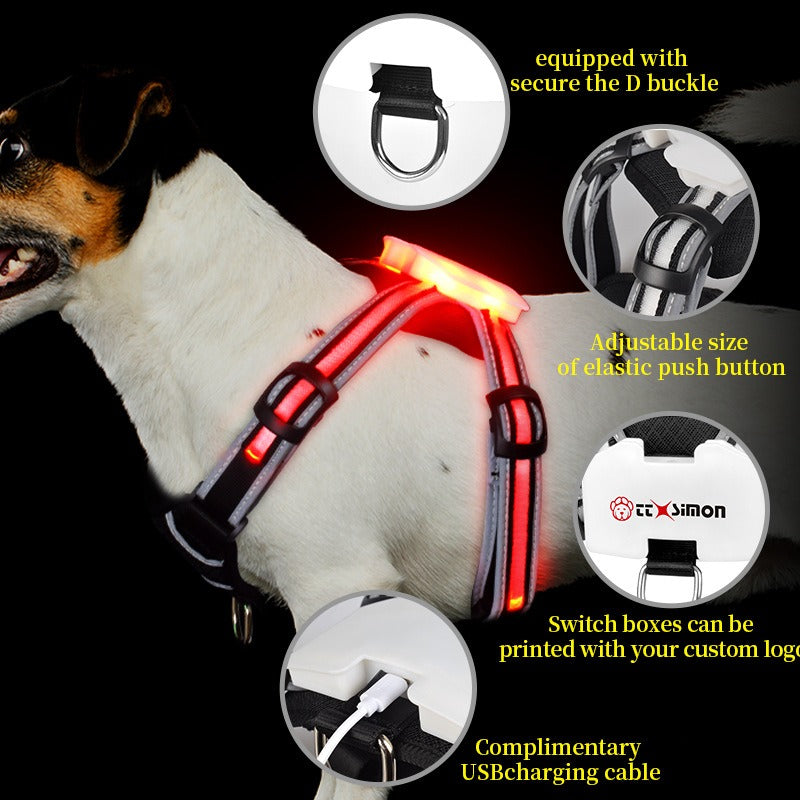 LED Luminous Chest Strap Explosion-Proof Night Dog Walking Vest Large Medium And Small Dog Harness