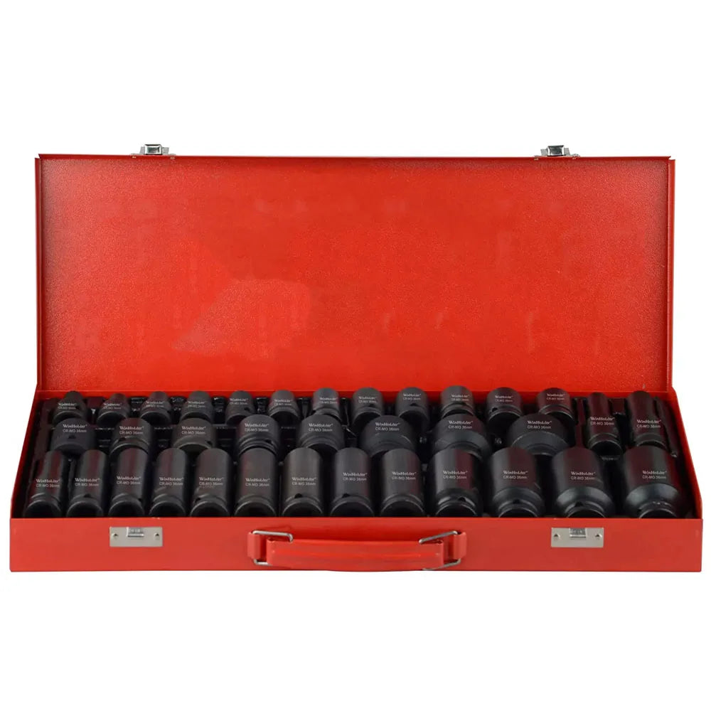 35Pcs Deep Impact Socket Set 1/2" Drive 6 Point Air Sockets Spindle Axle Nut Garage Workshop Car Auto Truck Repair Hand Tools