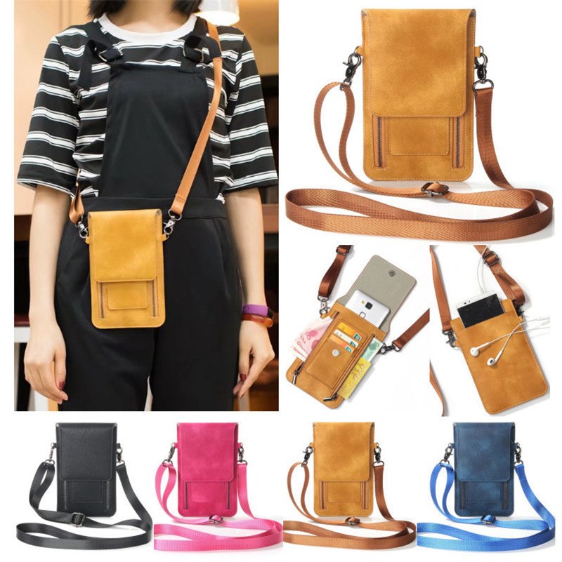 Luxury PU Leather Convenient Bag Cell Phone Handbag Wallet Pouch Neck Strap