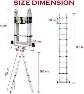 2.6M-5M Telescopic Ladder Sturdy Aluminum Telescoping Extension Ladder 330Lb Max Load EN131 for Household Outdoor Work