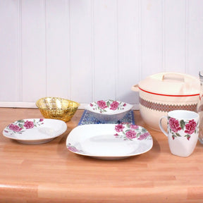 16PC Square Dinner Set Porcelain Dining Soup Plate Bowl Mug Dinnerware Printed