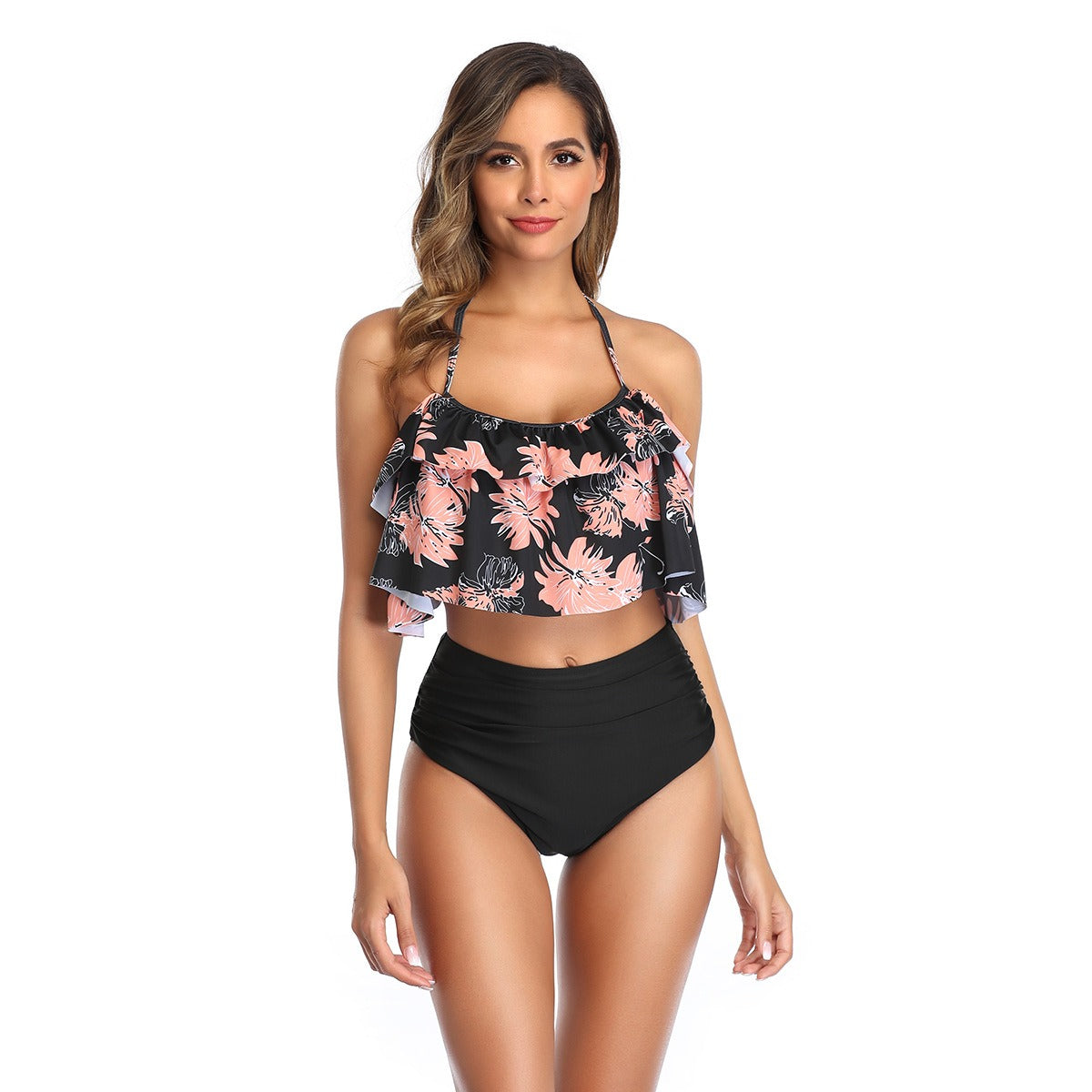 European and American New Bikini Printed Ruffle Edge Swimwear Women's Swimwear