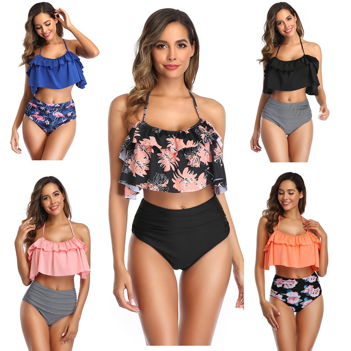 European and American New Bikini Printed Ruffle Edge Swimwear Women's Swimwear