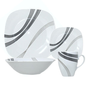 16PC Square Dinner Set Porcelain Dining Soup Plate Bowl Mug Dinnerware Printed