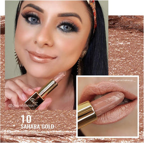 Metallic Shine Glitter Lipstick, Nude High Impact Lipcolor, Lightweight Soft and Ultra Hydrating, Long Lasting, Vegan & Cruelty-Free, Full-Coverage Lip Color 4.3 G/0.15 Sahara Gold(10)