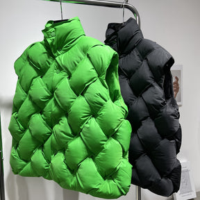 New Fashion Woven Pattern Warm Down Jacket Green Vest Loose Sleeveless Vest