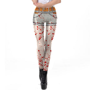 Ghost Hand Halloween Leggings Women Blood Spatter Digital Print Plus Size Fitness Pant Cosplay Stripped Workout Leggins