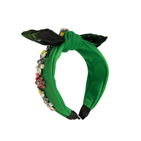 Fabric green bow headband with diamond inlaid pearl heavy industry headwear