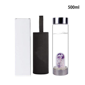 500ml  Natural Crystal Quartz Gravel Gemstone Healing Glass Energy Elixir Water Bottle