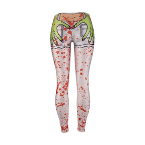Ghost Hand Halloween Leggings Women Blood Spatter Digital Print Plus Size Fitness Pant Cosplay Stripped Workout Leggins