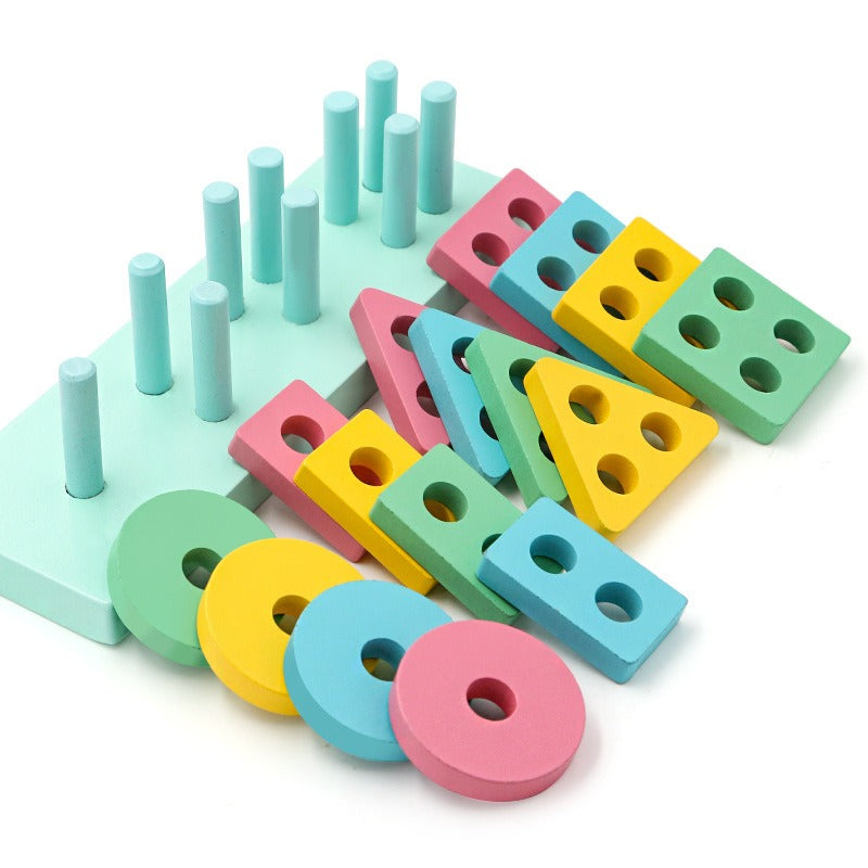 New Montessori Macaron color four column children's early education puzzle geometric shape matching building block toy set