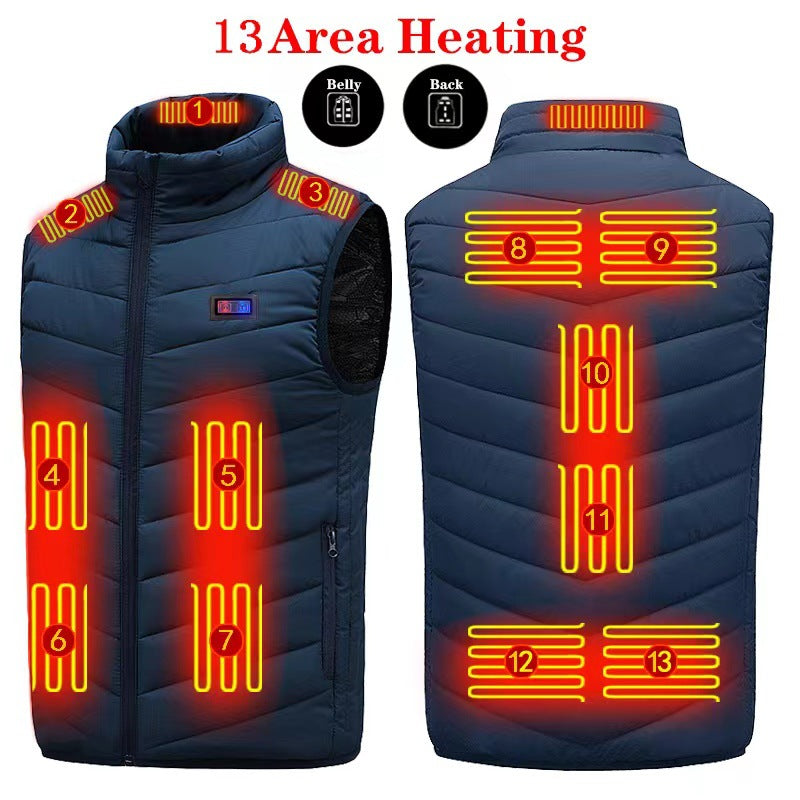 13 Area Intelligent Heating Vest Waistcoat Male Winter Electric Heating Suit USB Constant Temperature Heating Vest