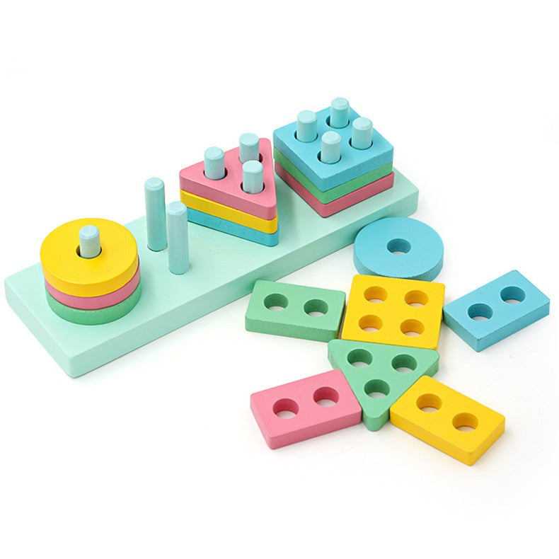 New Montessori Macaron color four column children's early education puzzle geometric shape matching building block toy set