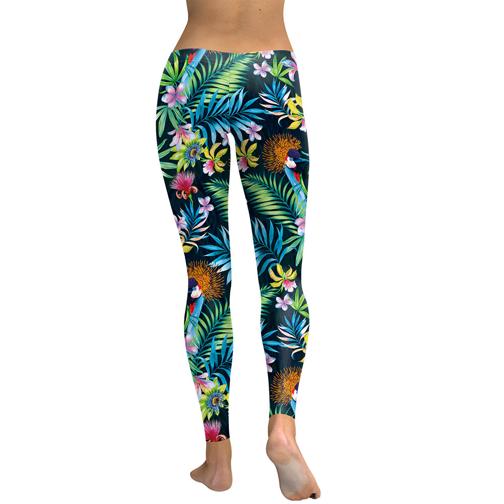 3D Flower Printed Women Leggings Lilies Birds Woman Workout Legging High Wait Elastic Leggins Digital Print Pants