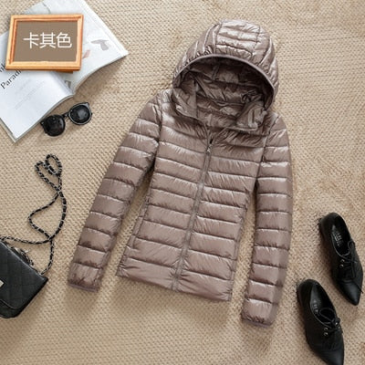 Ultra-light Plus Size Thin Down Jacket Women Autumn Winter Slim Short Hooded Warm White Duck Down Coat Women's Outerwear