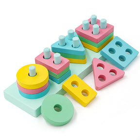 New Montessori Macaron color four column children's early education puzzle geometric shape matching building block toy set
