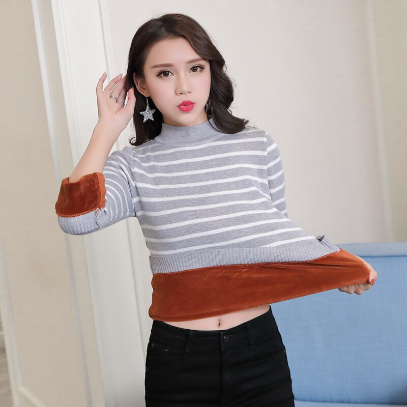 Women Thick Warm Sweaters Thermal Underwear Long Johns Solid O-neck Velvet Jumper Sweaters For Women Winter