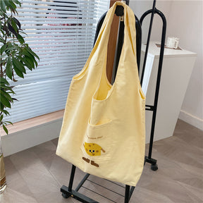 Small Fresh Canvas Bag Women's New Goose Yellow Wide Shoulder Strap Large Capacity Casual Shoulder Handbag