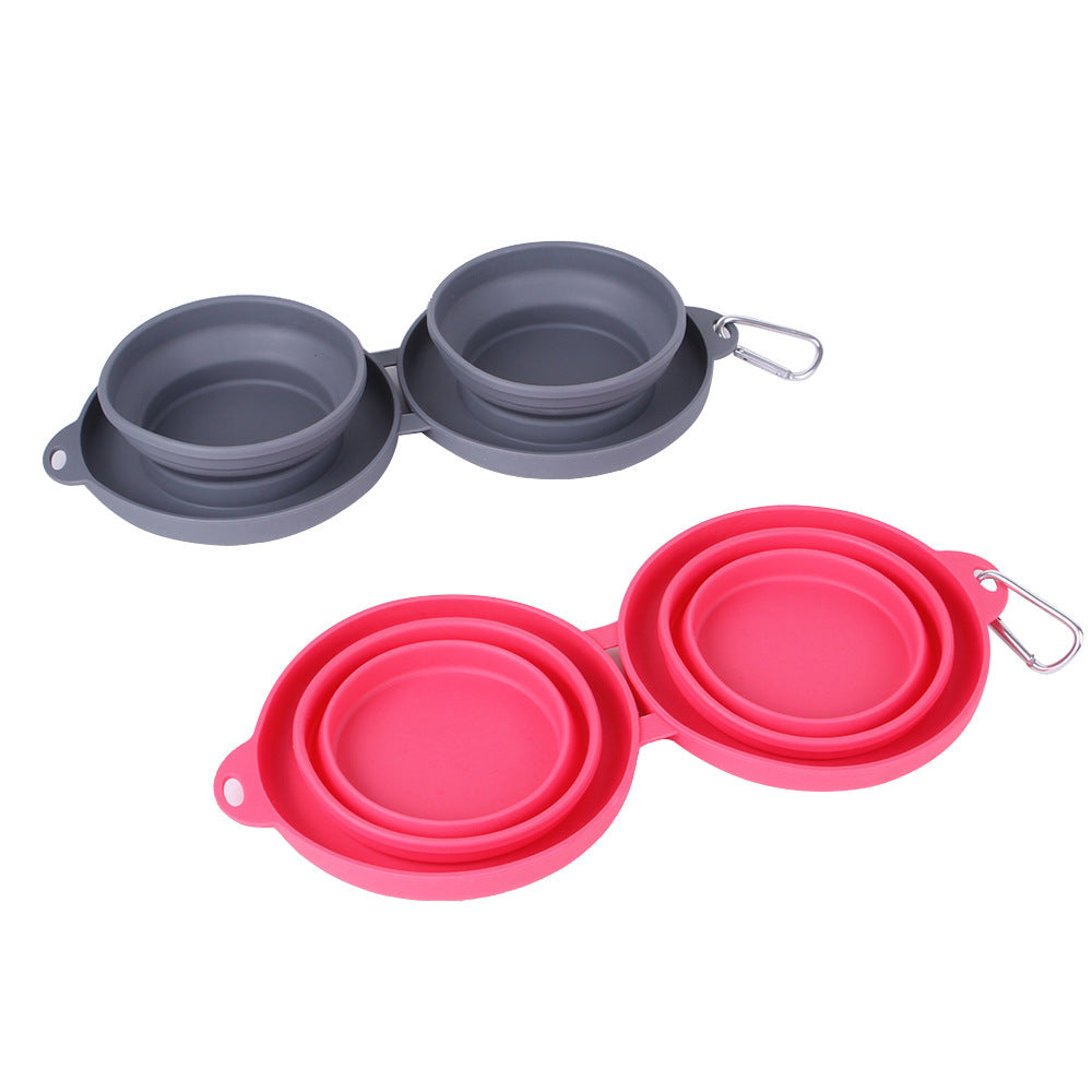 Folding Silicone Pet Bowl Outdoor Pet Double Bowl Tableware Pet Supplies Portable Dog Bowl