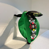 Fabric green bow headband with diamond inlaid pearl heavy industry headwear