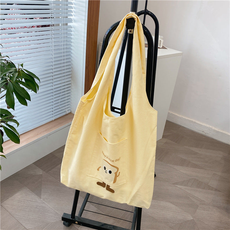 Small Fresh Canvas Bag Women's New Goose Yellow Wide Shoulder Strap Large Capacity Casual Shoulder Handbag