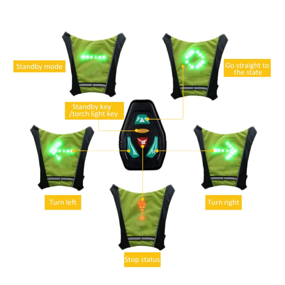 Cycling Bicycle Vest LED Wireless Safety Turn Signal Light Vest for Bicycle Riding Night Warning Backpack Guiding Light