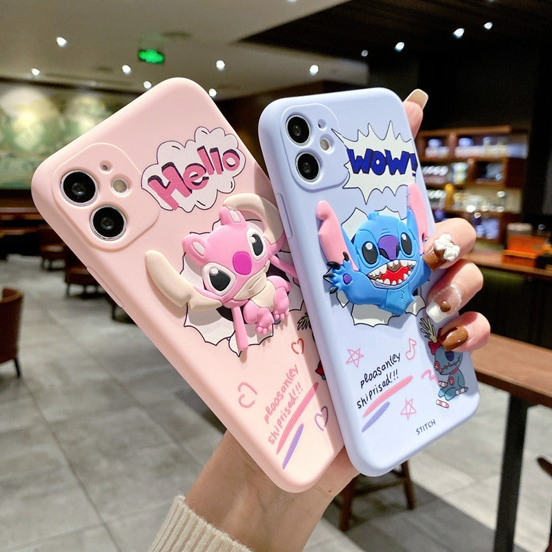 Suitable for iphone13 painted cartoon mobile phone case Apple 14promax Stitch is cute