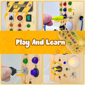 Montessori Busy Board Sensory Toys Wooden with LED Light Switch Control Board Travel Activities Kids Games for 2-4 Years Old