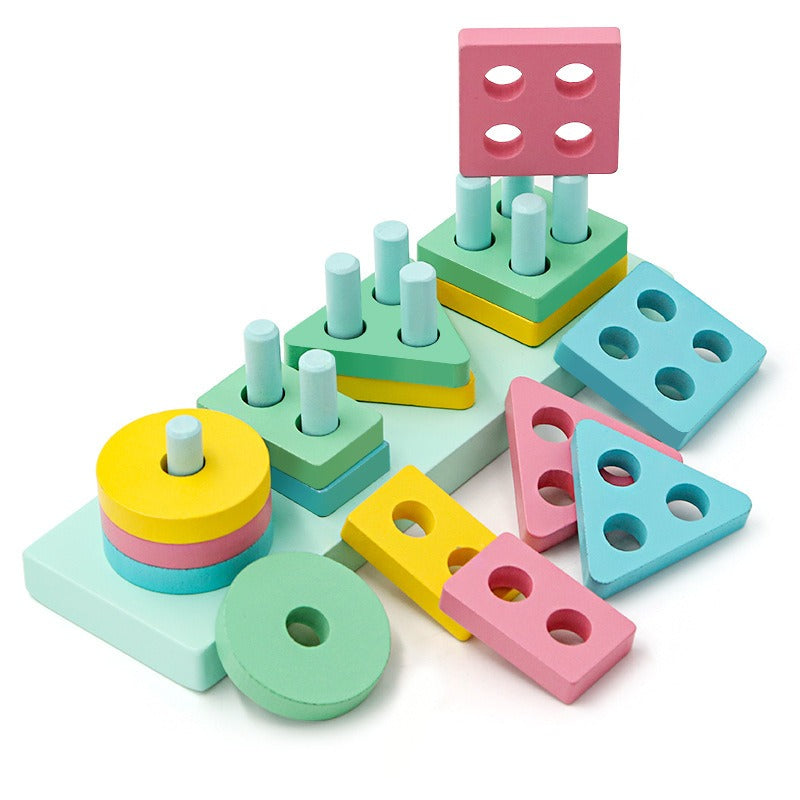 New Montessori Macaron color four column children's early education puzzle geometric shape matching building block toy set