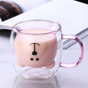 Creative Cute Bear Coffee Mugs Double Glass Cup Animal Double-layer Milk Juice Tea Mug Cup Lady Valentine's Day Christmas Gift